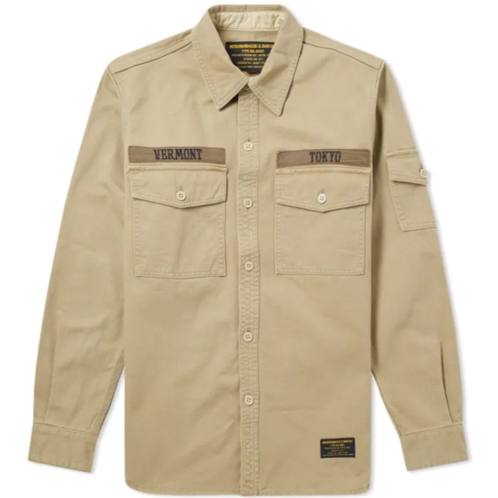 Neighborhood X Burton Mens Tactical Shirt Button Up Cotton Canvas Beige Size Xl